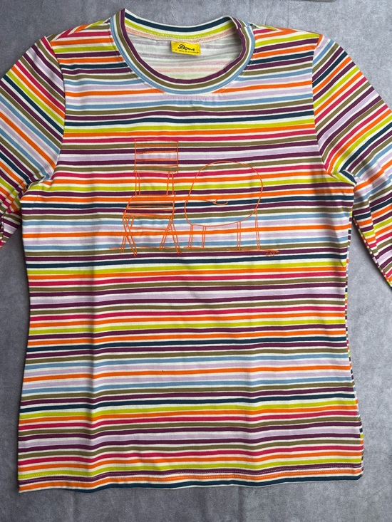 Colorful Stripe Knit Top Y2K Retro Fitted Stretch Tee Casual Chic S - Picture 3 of 7
